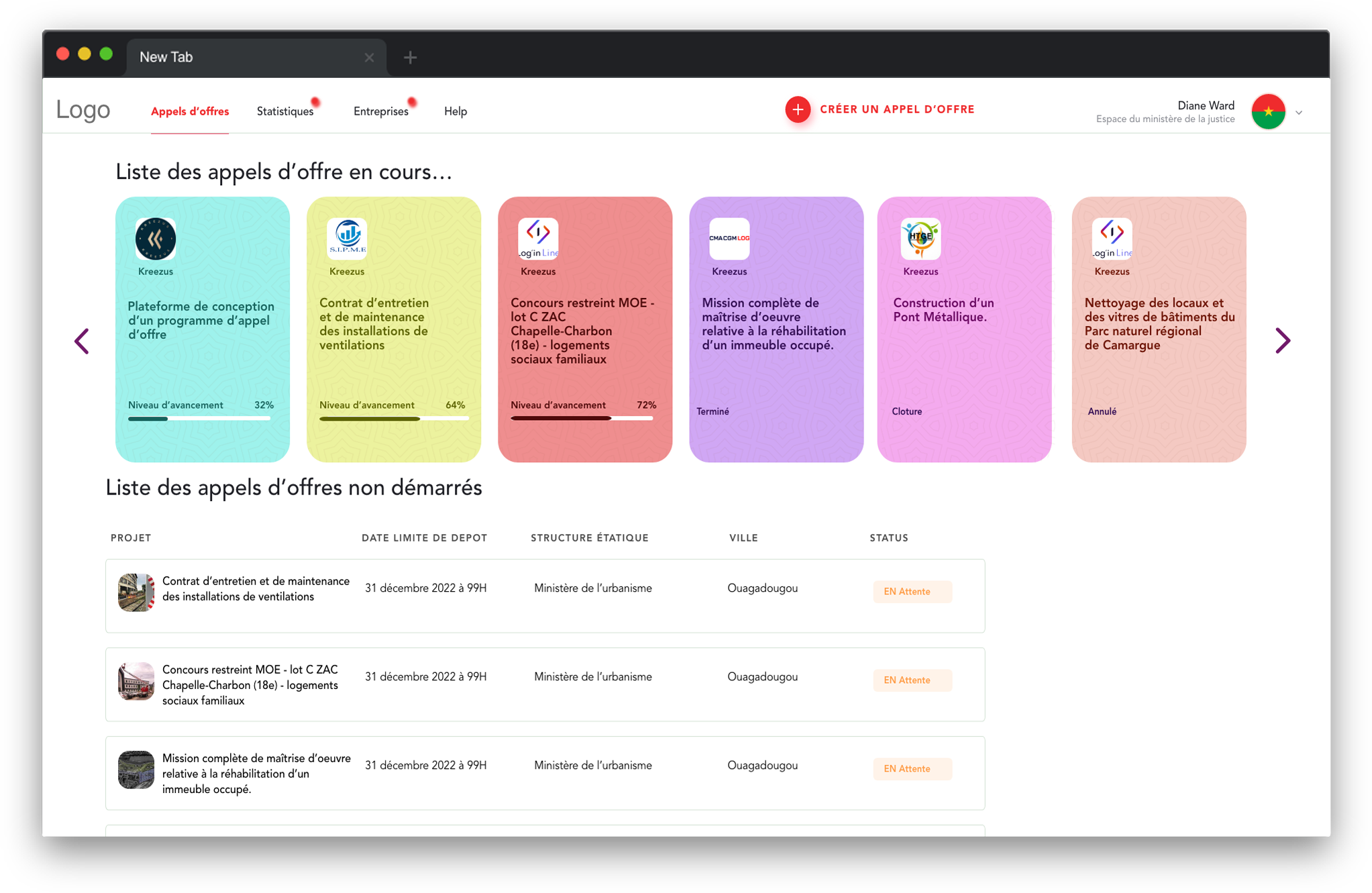 Liste des appels d'offres